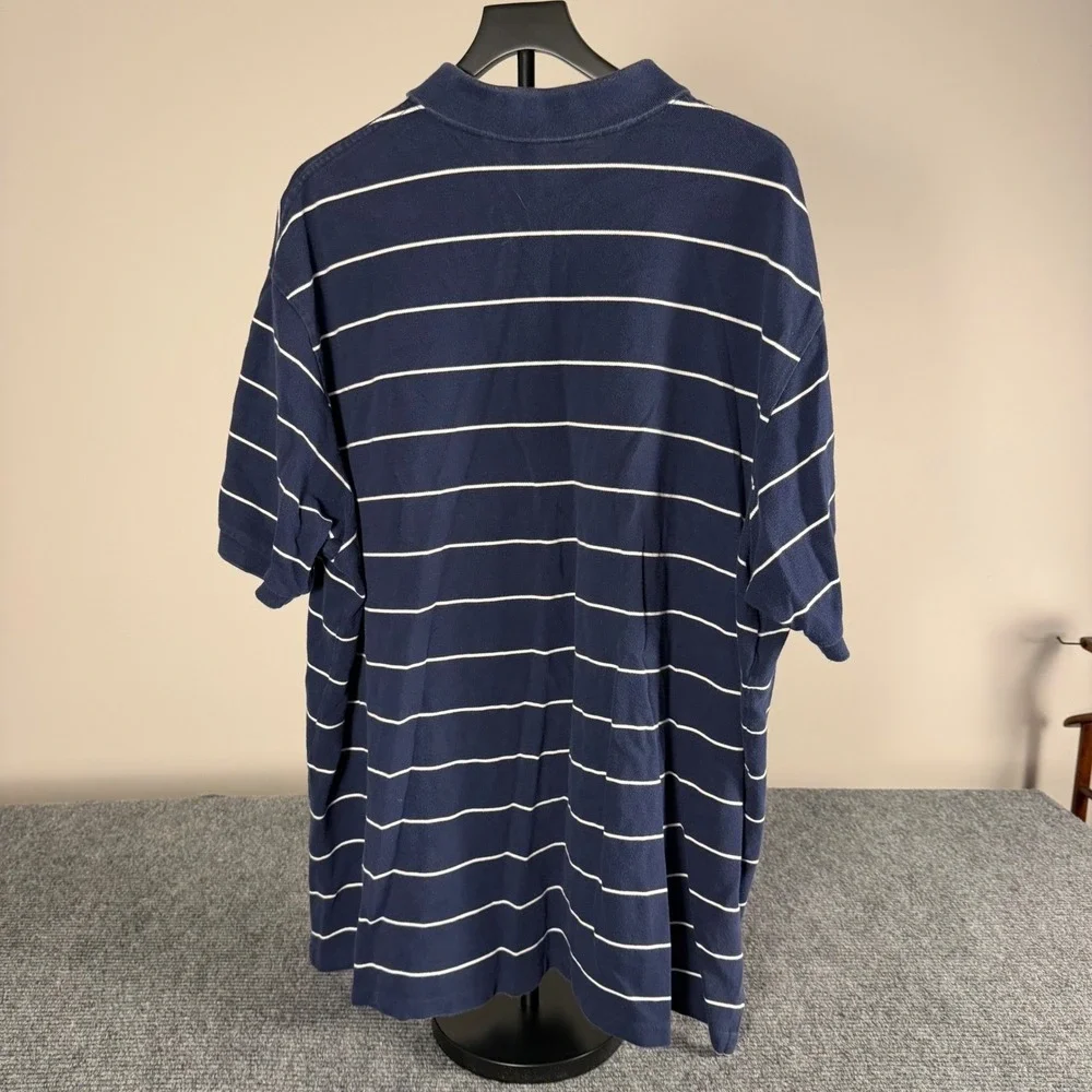 Polo Ralph Lauren Mens 4XB Navy Blue White Striped Short Sleeve Pique Polo Shirt